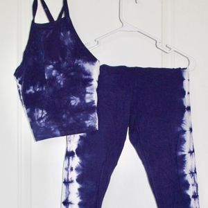 White and Blue Tie-Dye Workout Set
